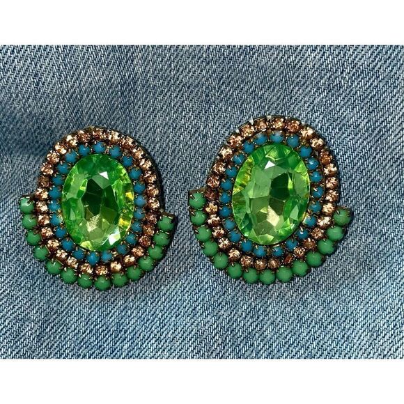 Art Deco Vintage Czech Crystal Oversized Earrings - Picture 1 of 10
